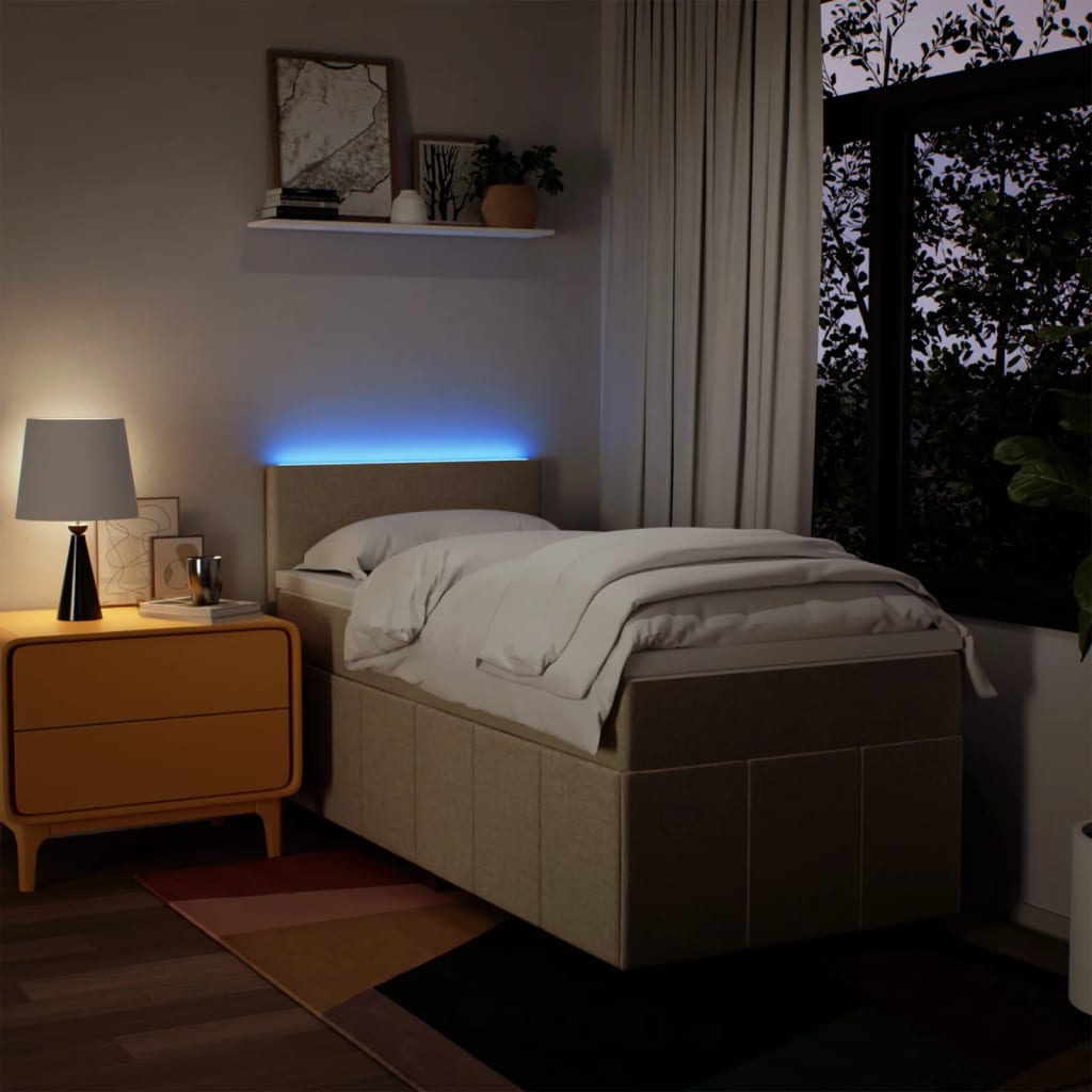 Κρεβάτι Boxspring με Στρώμα Κρεμ 90x190 εκ.Υφασμάτινο - Pakobazaar