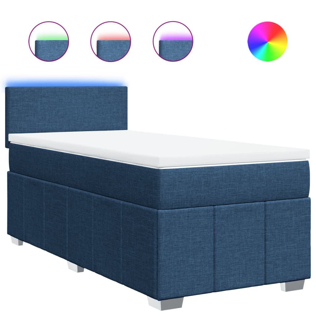Κρεβάτι Boxspring με Στρώμα Μπλε 90x190 εκ.Υφασμάτινο