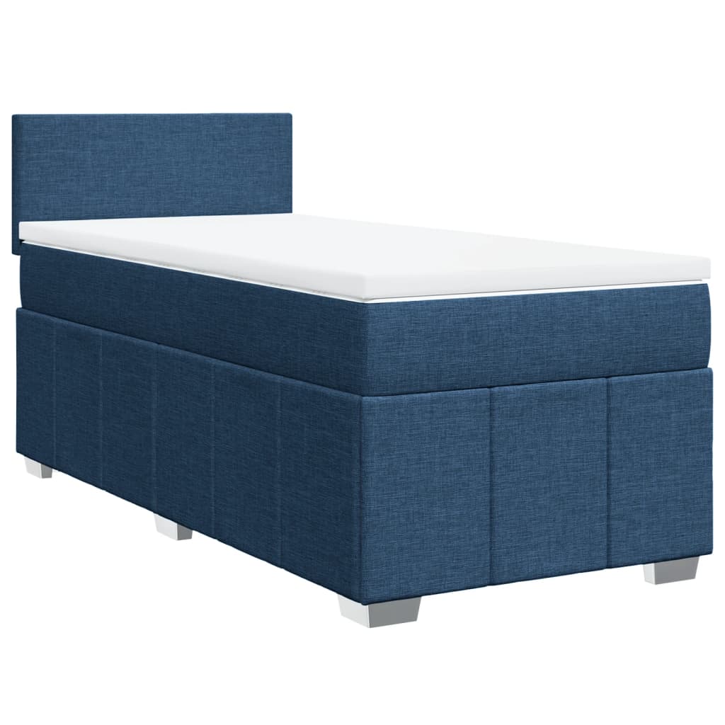 Κρεβάτι Boxspring με Στρώμα Μπλε 90x190 εκ.Υφασμάτινο