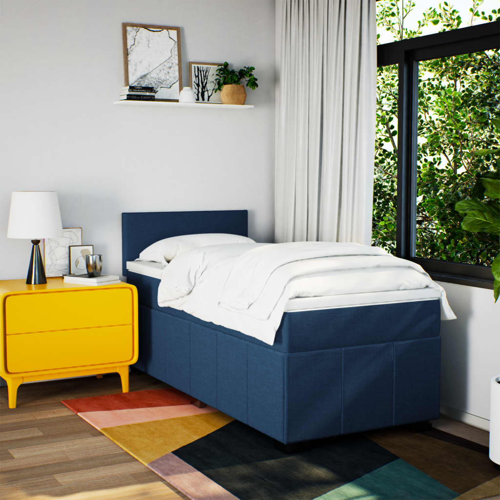Κρεβάτι Boxspring με Στρώμα Μπλε 90x190 εκ.Υφασμάτινο