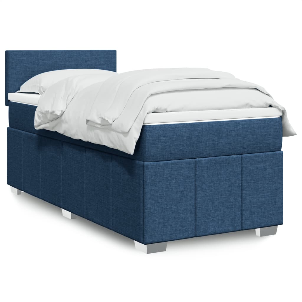 Κρεβάτι Boxspring με Στρώμα Μπλε 90x190 εκ.Υφασμάτινο