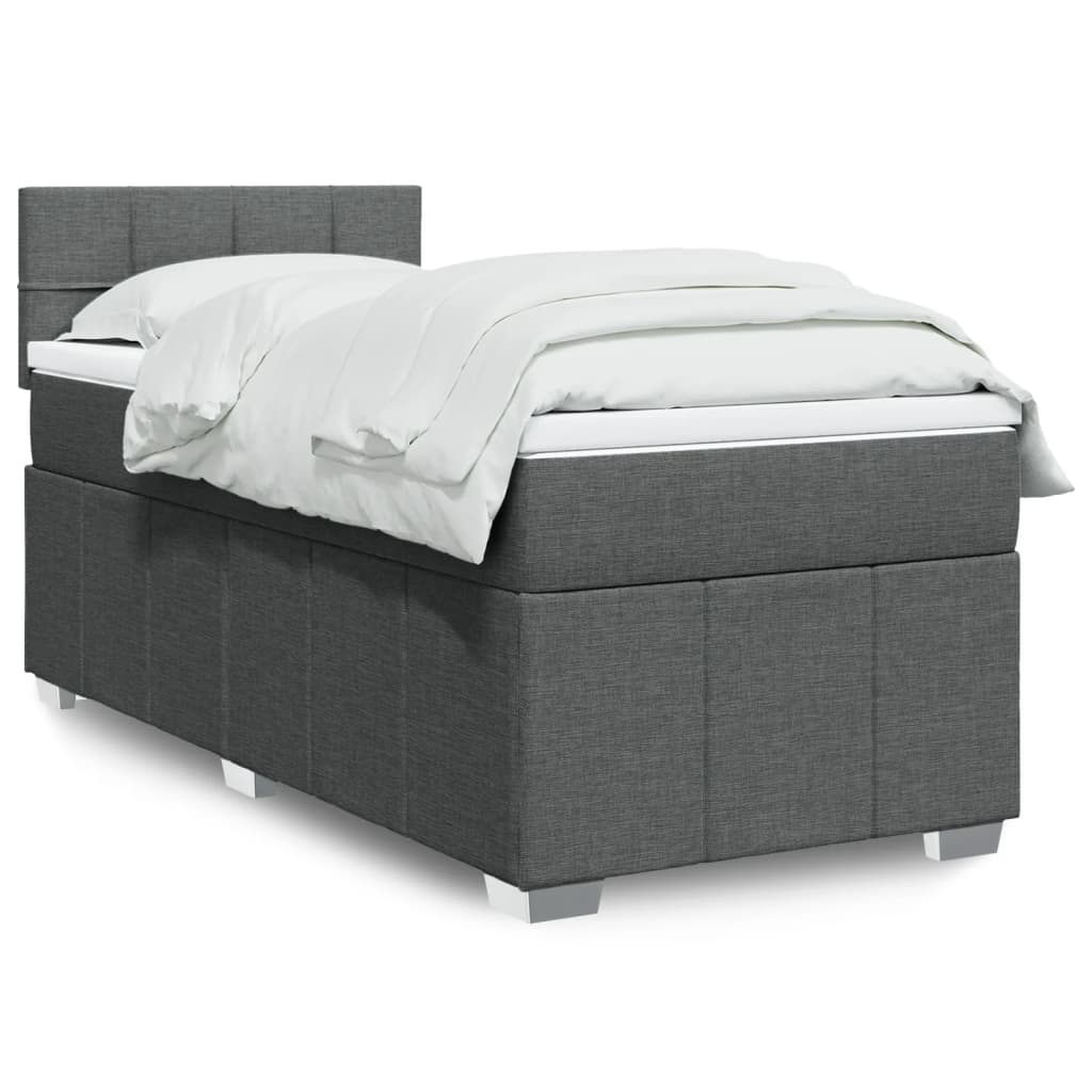 Κρεβάτι Boxspring με Στρώμα Σκούρο Γκρι 90x190 εκ. Υφασμάτινο