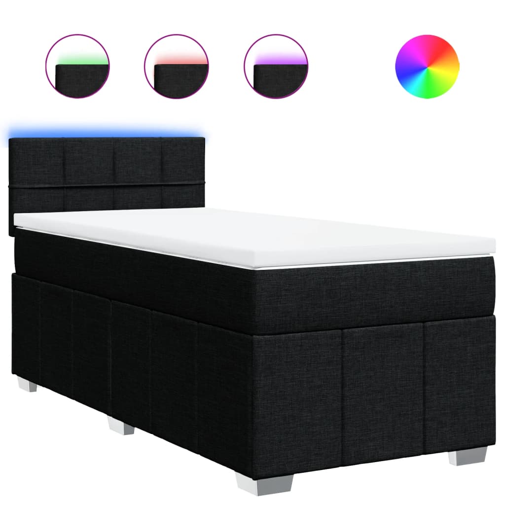 Κρεβάτι Boxspring με Στρώμα Μαύρο 90x190 εκ.Υφασμάτινο