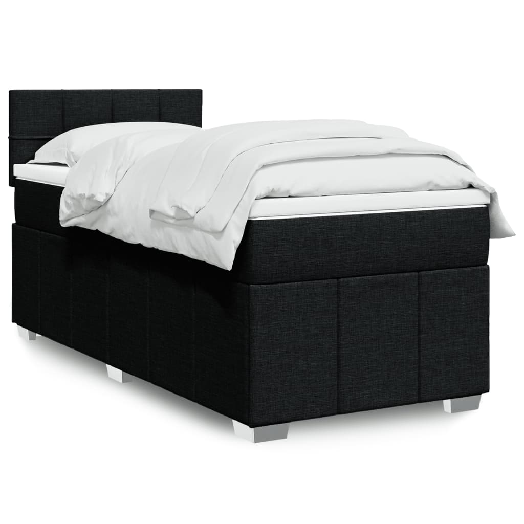 Κρεβάτι Boxspring με Στρώμα Μαύρο 90x190 εκ.Υφασμάτινο