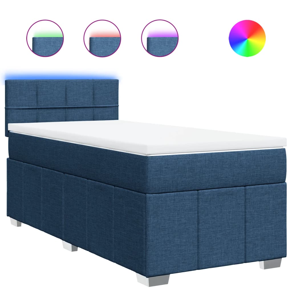 Κρεβάτι Boxspring με Στρώμα Μπλε 90x190 εκ.Υφασμάτινο
