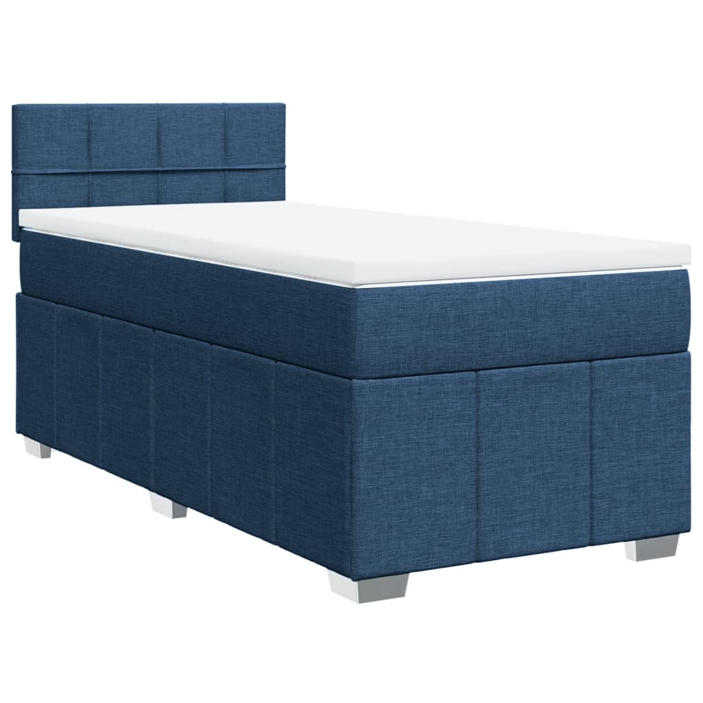 Κρεβάτι Boxspring με Στρώμα Μπλε 90x190 εκ.Υφασμάτινο