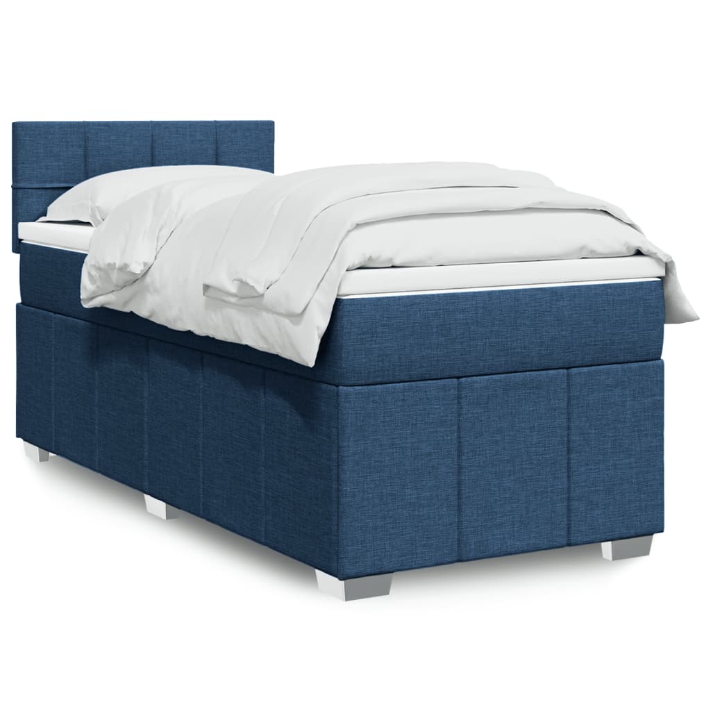 Κρεβάτι Boxspring με Στρώμα Μπλε 90x190 εκ.Υφασμάτινο