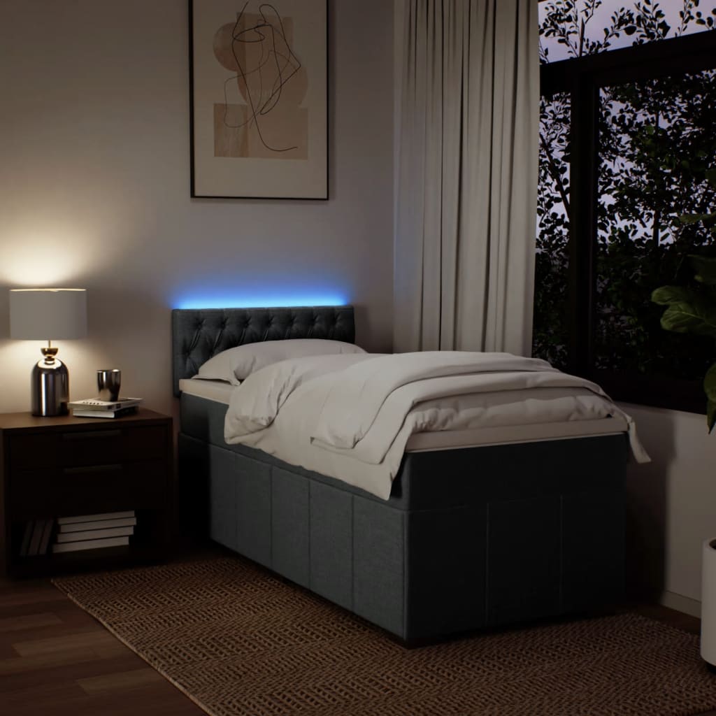 Κρεβάτι Boxspring με Στρώμα Σκούρο Γκρι 90x190 εκ. Υφασμάτινο