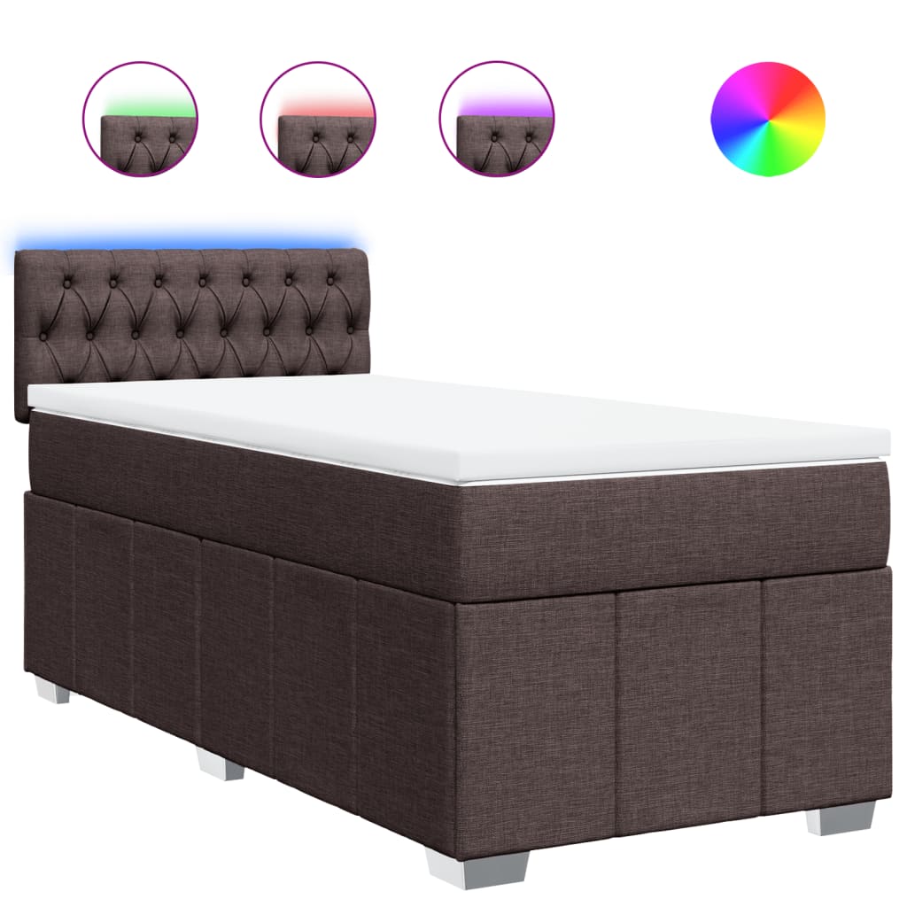 Κρεβάτι Boxspring με Στρώμα Σκούρο Καφέ 90x190 εκ. Υφασμάτινο
