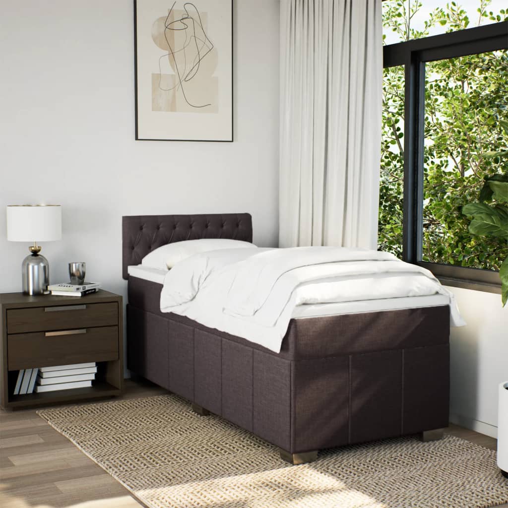Κρεβάτι Boxspring με Στρώμα Σκούρο Καφέ 90x190 εκ. Υφασμάτινο