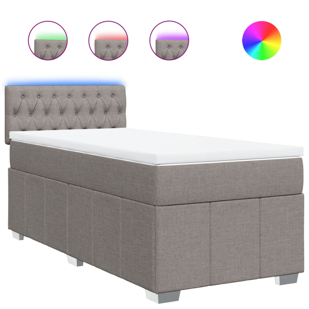 Κρεβάτι Boxspring με Στρώμα Taupe 90x190 εκ.Υφασμάτινο - Pakobazaar