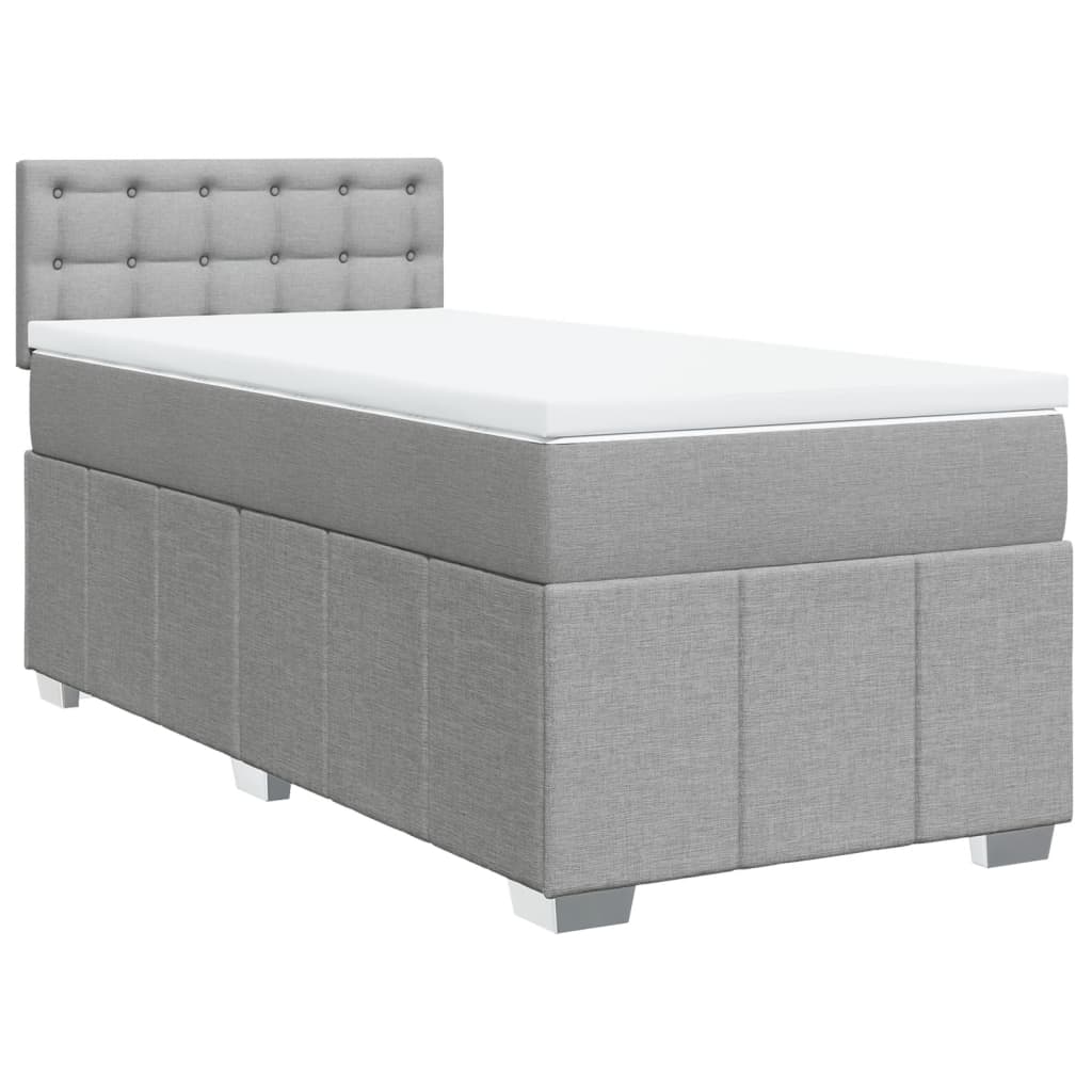 Κρεβάτι Boxspring με Στρώμα Ανοιχτό Γκρι 90x190 εκ. Υφασμάτινο - Pakobazaar