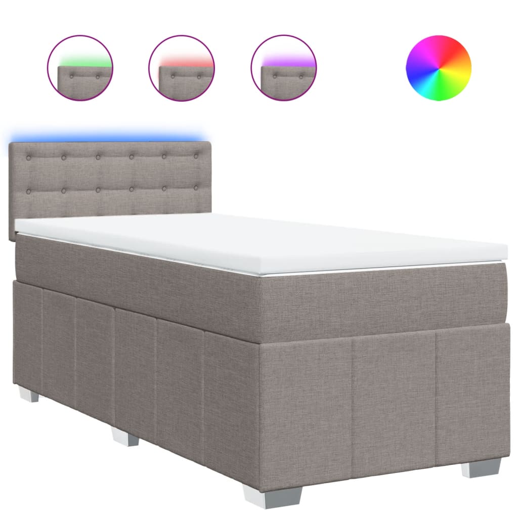 Κρεβάτι Boxspring με Στρώμα Taupe 90x190 εκ.Υφασμάτινο - Pakobazaar