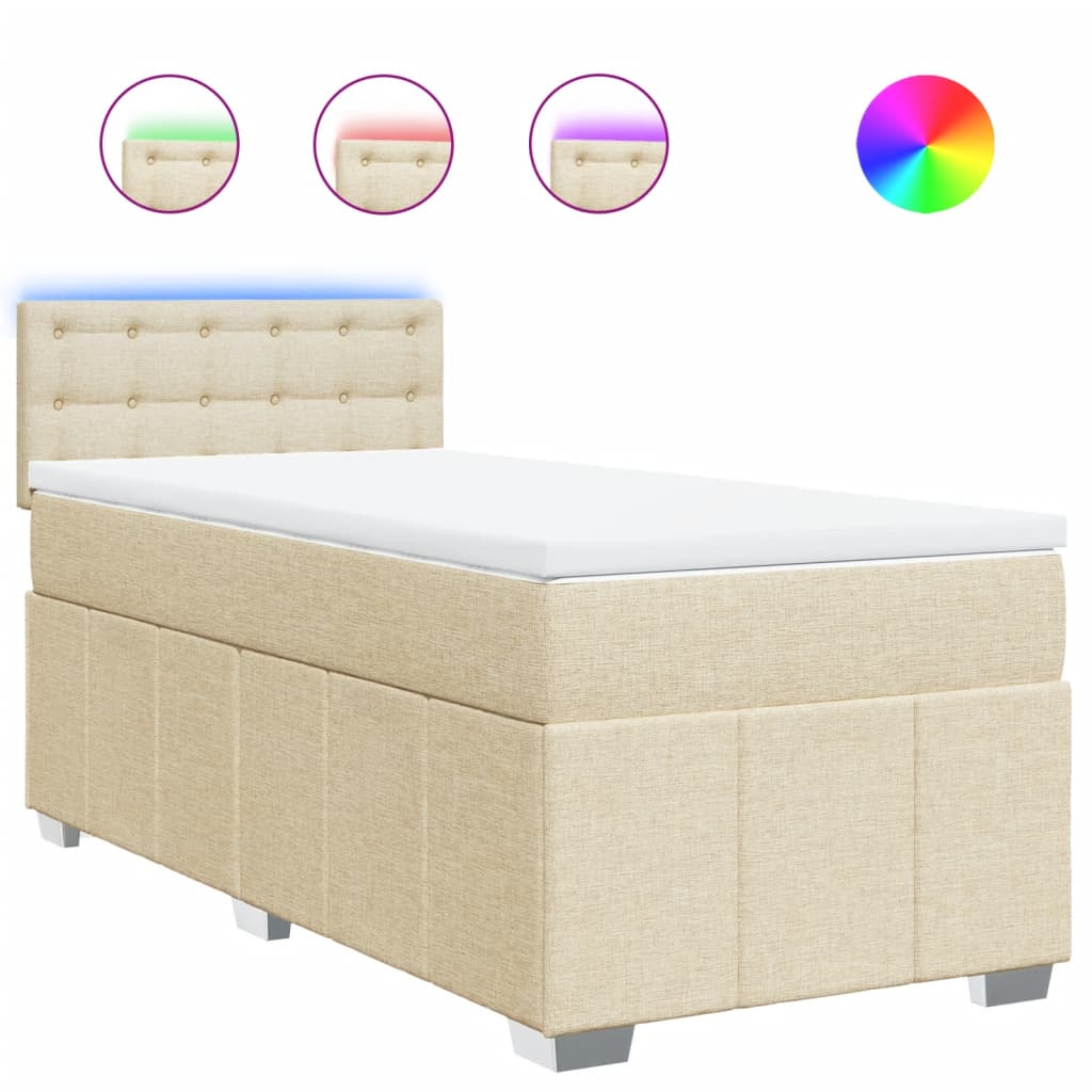 Κρεβάτι Boxspring με Στρώμα Κρεμ 90x190 εκ.Υφασμάτινο - Pakobazaar