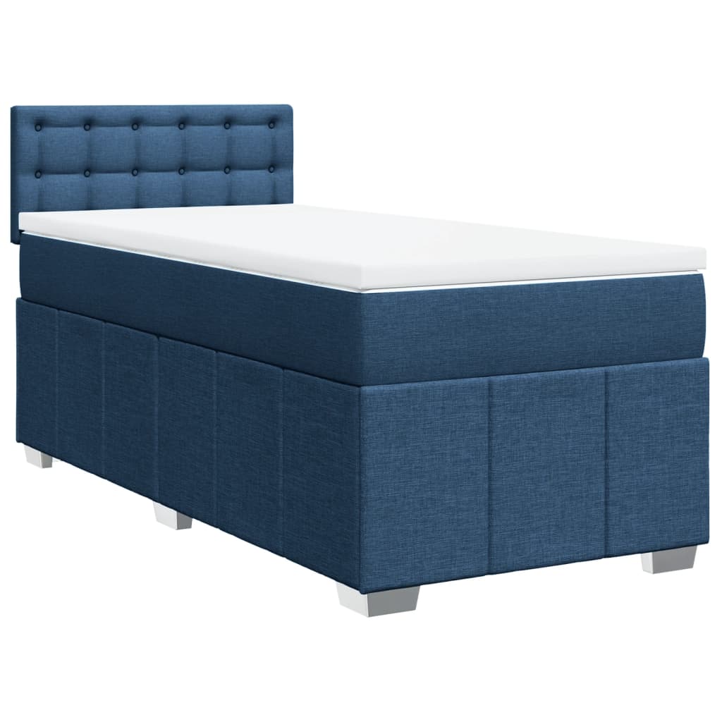 Κρεβάτι Boxspring με Στρώμα Μπλε 90x190 εκ.Υφασμάτινο