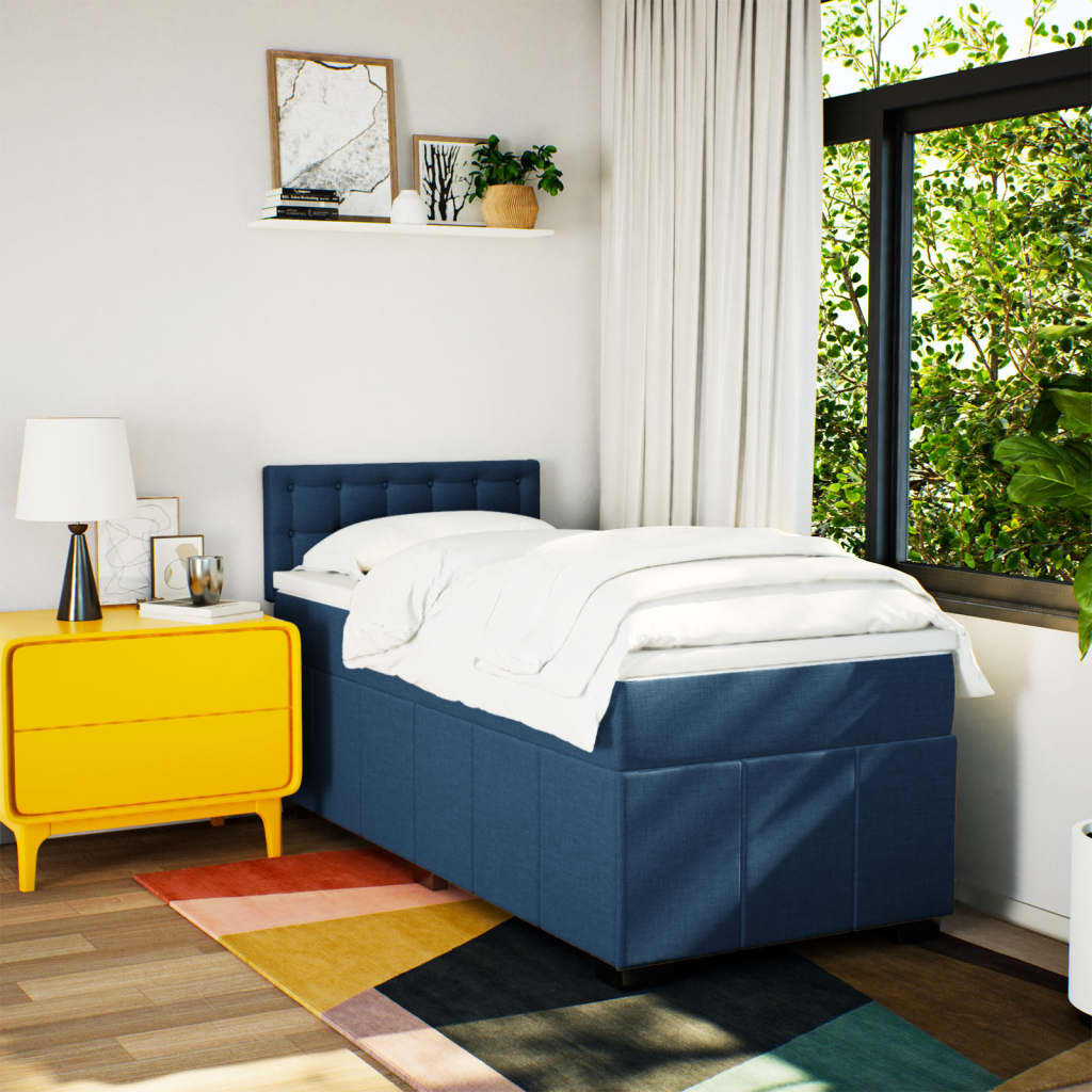 Κρεβάτι Boxspring με Στρώμα Μπλε 90x190 εκ.Υφασμάτινο