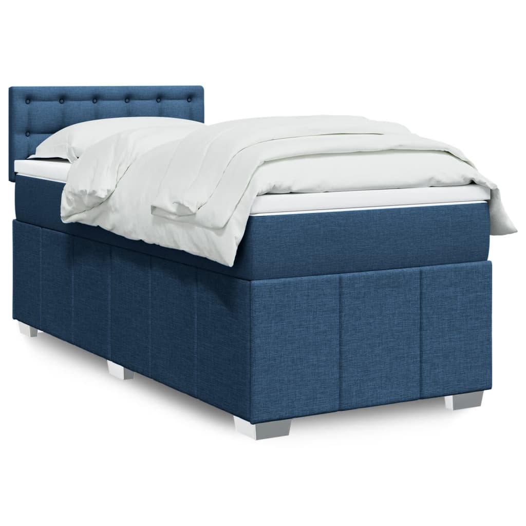 Κρεβάτι Boxspring με Στρώμα Μπλε 90x190 εκ.Υφασμάτινο