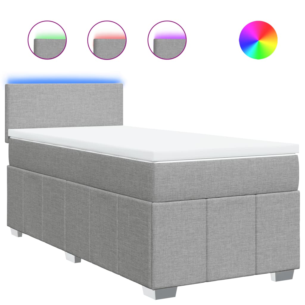 Κρεβάτι Boxspring με Στρώμα Ανοιχτό Γκρι 90x200 εκ. Υφασμάτινο - Pakobazaar