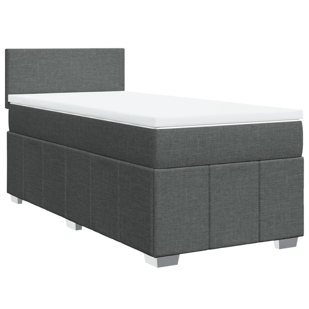 Κρεβάτι Boxspring με Στρώμα Σκούρο Γκρι 90x200 εκ. Υφασμάτινο - Pakobazaar