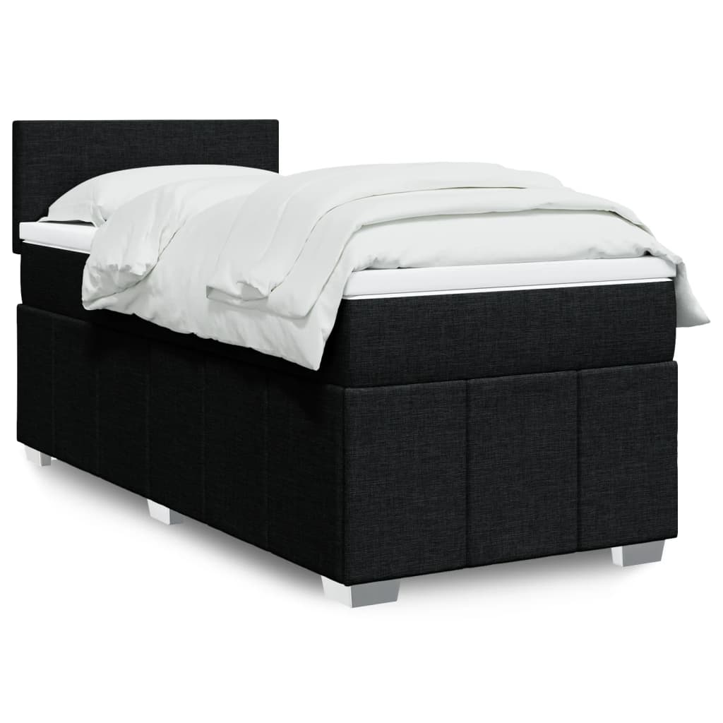 Κρεβάτι Boxspring με Στρώμα Μαύρο 90x200 εκ. Υφασμάτινο