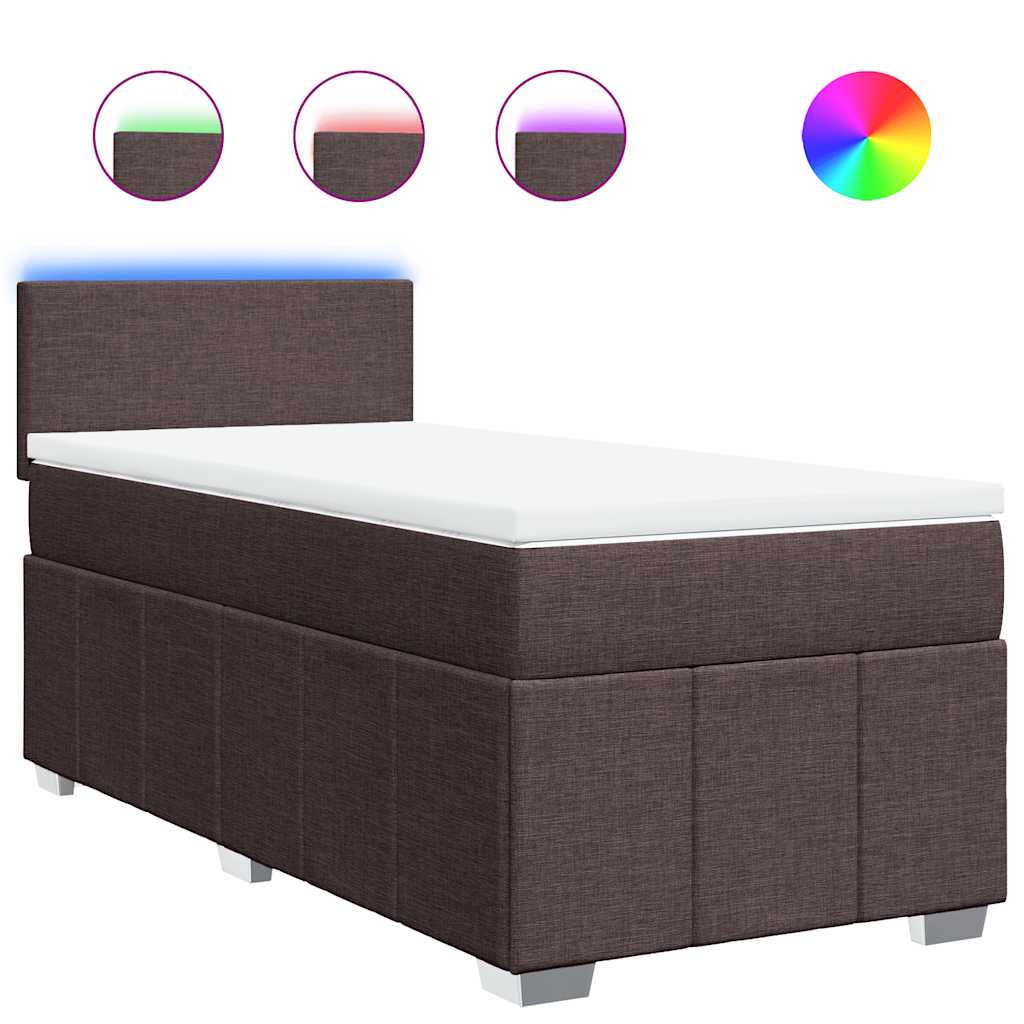 Κρεβάτι Boxspring με Στρώμα Σκούρο Καφέ 90x200 εκ. Υφασμάτινο - Pakobazaar