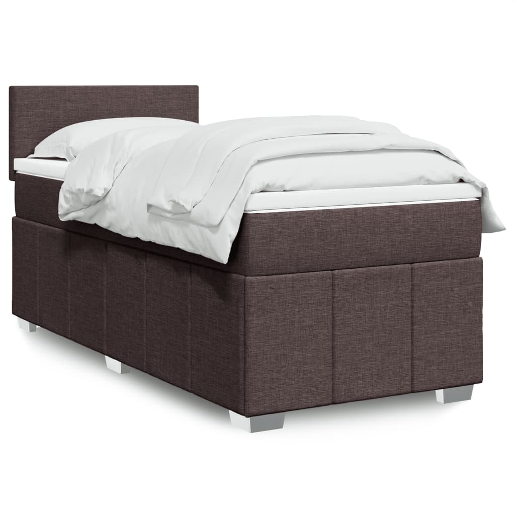 Κρεβάτι Boxspring με Στρώμα Σκούρο Καφέ 90x200 εκ. Υφασμάτινο - Pakobazaar