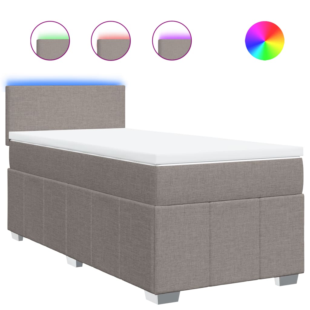 Κρεβάτι Boxspring με Στρώμα Taupe 90x200 εκ. Υφασμάτινο - Pakobazaar