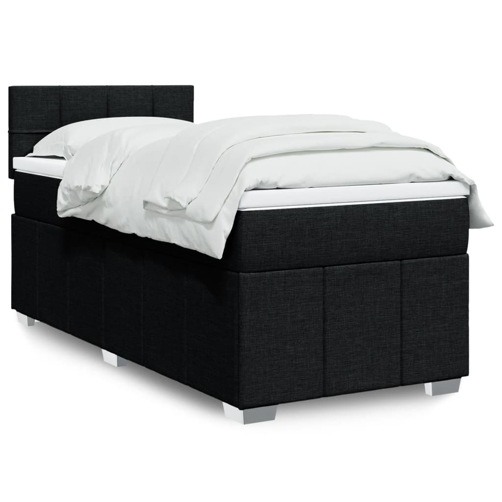 Κρεβάτι Boxspring με Στρώμα Μαύρο 90x200 εκ. Υφασμάτινο