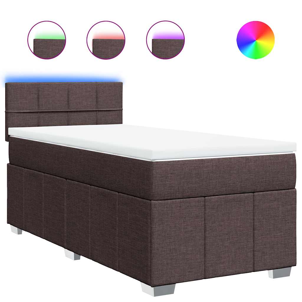 Κρεβάτι Boxspring με Στρώμα Σκούρο Καφέ 90x200 εκ. Υφασμάτινο - Pakobazaar
