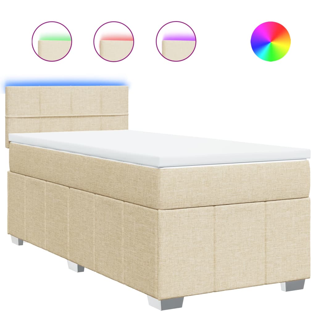 Κρεβάτι Boxspring με Στρώμα Κρεμ 90x200 εκ.Υφασμάτινο - Pakobazaar