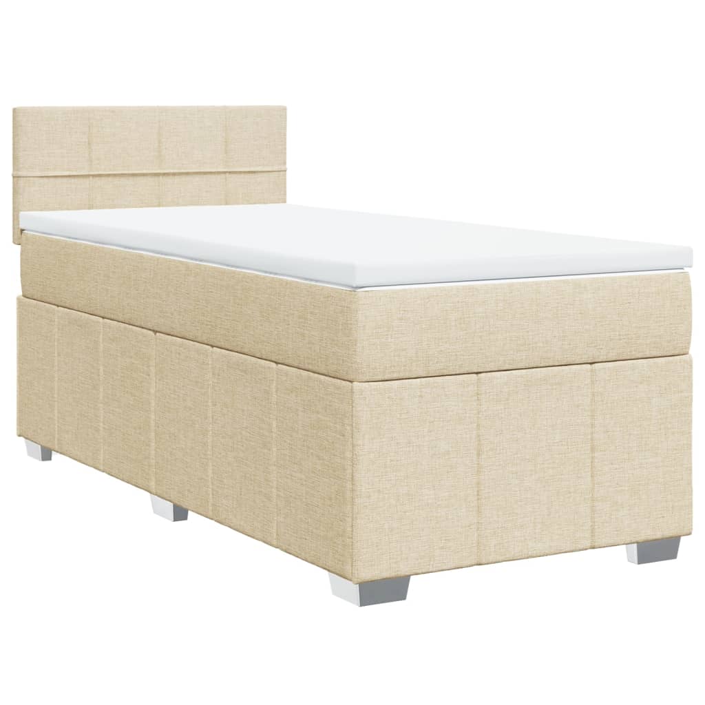 Κρεβάτι Boxspring με Στρώμα Κρεμ 90x200 εκ.Υφασμάτινο - Pakobazaar