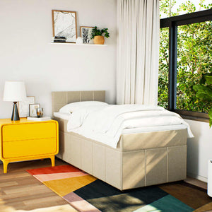 Κρεβάτι Boxspring με Στρώμα Κρεμ 90x200 εκ.Υφασμάτινο - Pakobazaar