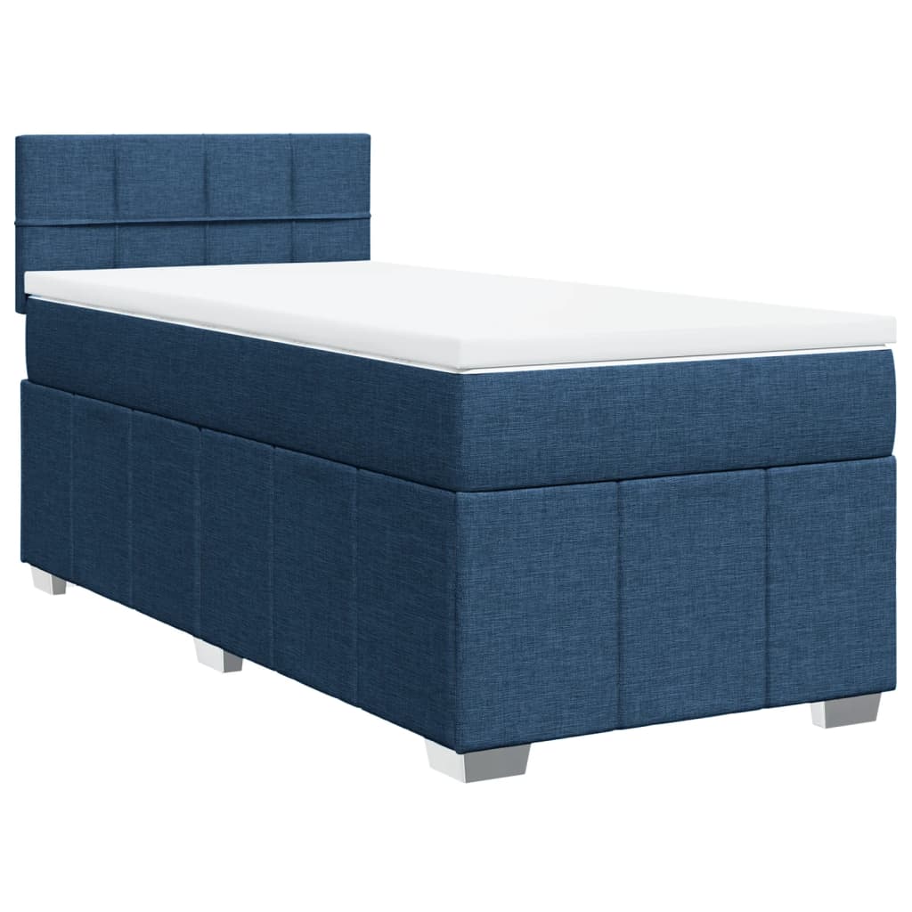 Κρεβάτι Boxspring με Στρώμα Μπλε 90x200 εκ.Υφασμάτινο - Pakobazaar