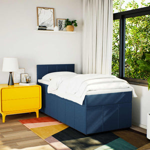 Κρεβάτι Boxspring με Στρώμα Μπλε 90x200 εκ.Υφασμάτινο - Pakobazaar