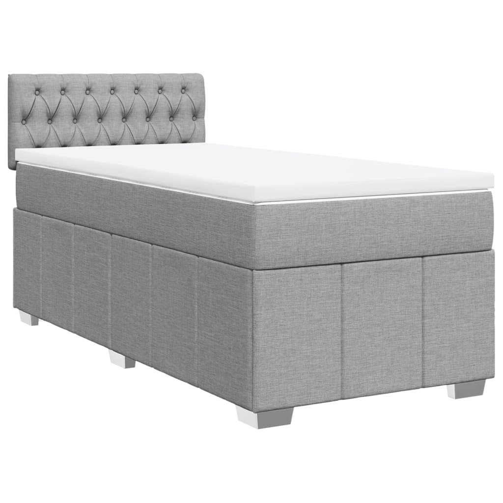 Κρεβάτι Boxspring με Στρώμα Ανοιχτό Γκρι 90x200 εκ. Υφασμάτινο - Pakobazaar