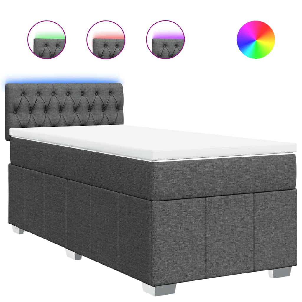 Κρεβάτι Boxspring με Στρώμα Σκούρο Γκρι 90x200 εκ. Υφασμάτινο - Pakobazaar