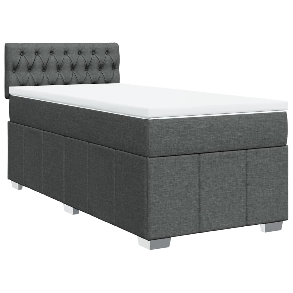 Κρεβάτι Boxspring με Στρώμα Σκούρο Γκρι 90x200 εκ. Υφασμάτινο - Pakobazaar
