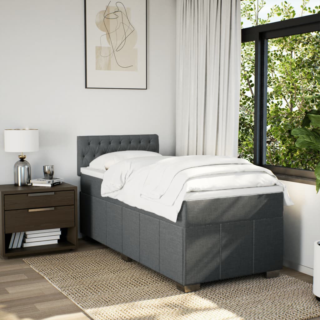 Κρεβάτι Boxspring με Στρώμα Σκούρο Γκρι 90x200 εκ. Υφασμάτινο - Pakobazaar