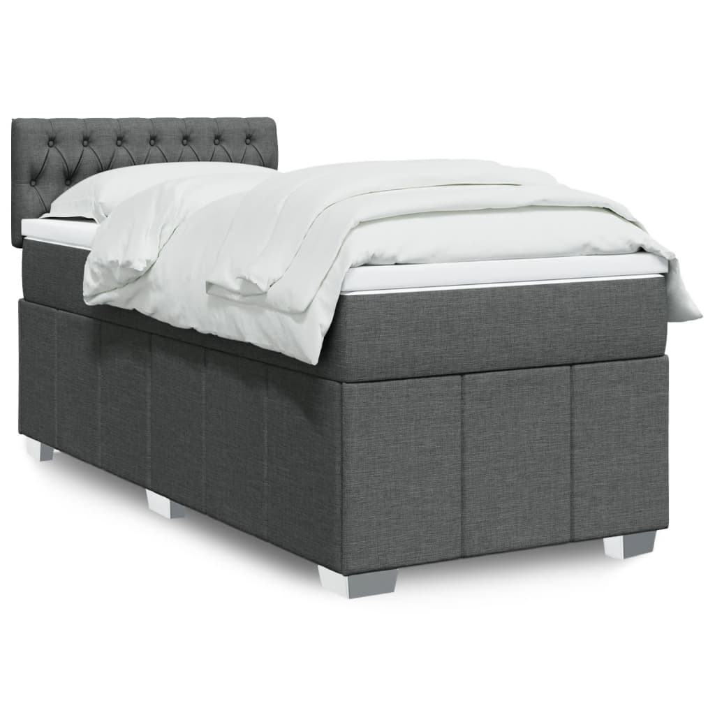 Κρεβάτι Boxspring με Στρώμα Σκούρο Γκρι 90x200 εκ. Υφασμάτινο - Pakobazaar