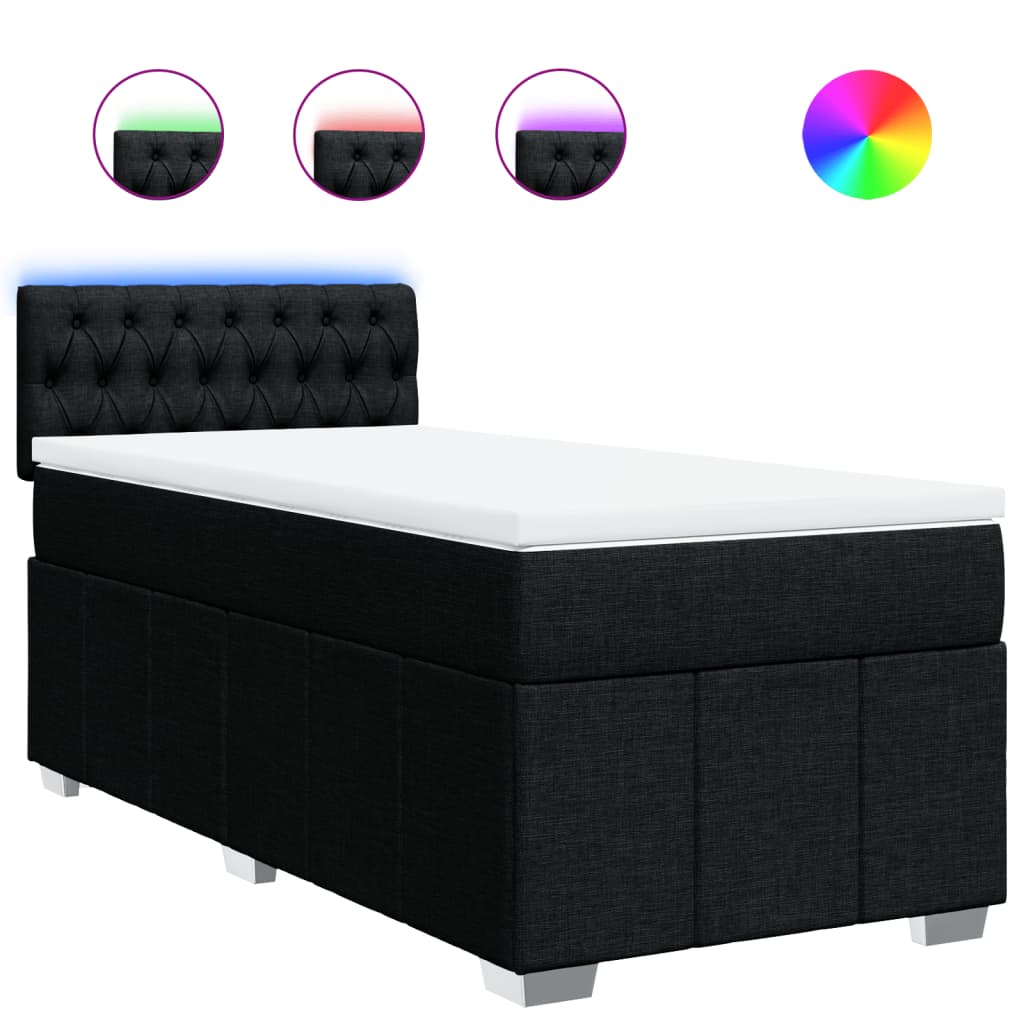 Κρεβάτι Boxspring με Στρώμα Μαύρο 90x200 εκ. Υφασμάτινο