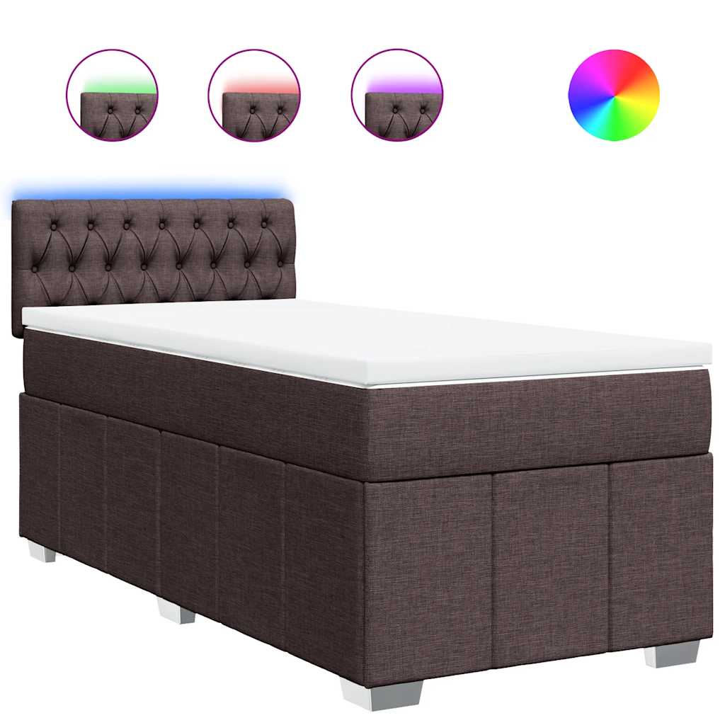 Κρεβάτι Boxspring με Στρώμα Σκούρο Καφέ 90x200 εκ. Υφασμάτινο - Pakobazaar