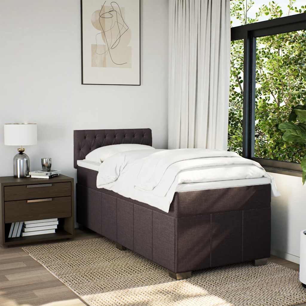 Κρεβάτι Boxspring με Στρώμα Σκούρο Καφέ 90x200 εκ. Υφασμάτινο - Pakobazaar