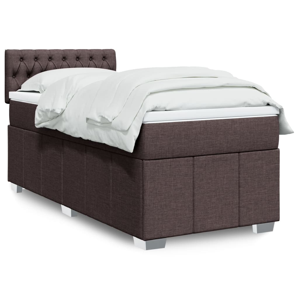 Κρεβάτι Boxspring με Στρώμα Σκούρο Καφέ 90x200 εκ. Υφασμάτινο - Pakobazaar