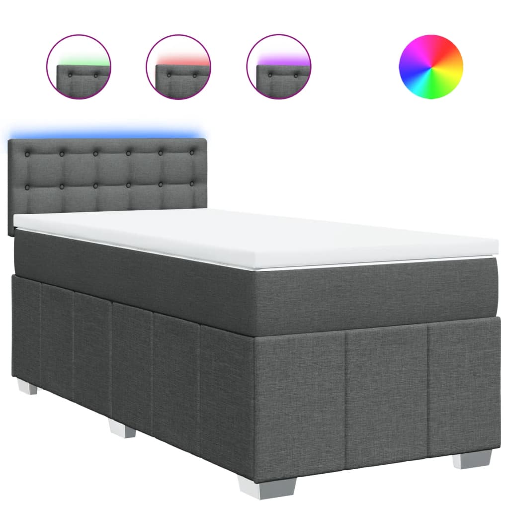 Κρεβάτι Boxspring με Στρώμα Σκούρο Γκρι 90x200 εκ. Υφασμάτινο - Pakobazaar