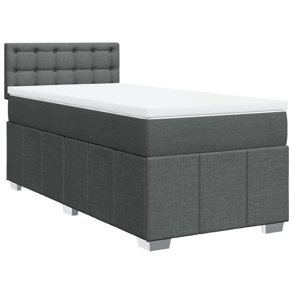 Κρεβάτι Boxspring με Στρώμα Σκούρο Γκρι 90x200 εκ. Υφασμάτινο - Pakobazaar