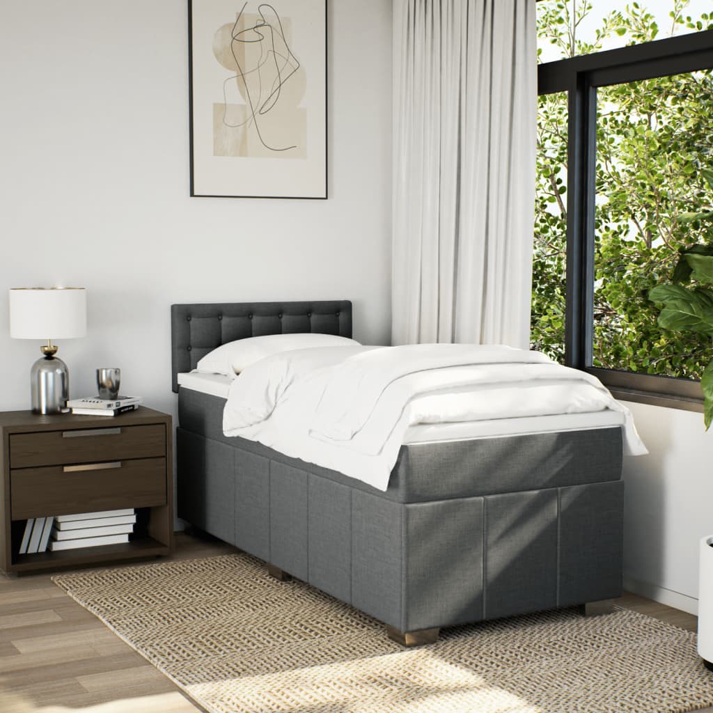 Κρεβάτι Boxspring με Στρώμα Σκούρο Γκρι 90x200 εκ. Υφασμάτινο - Pakobazaar