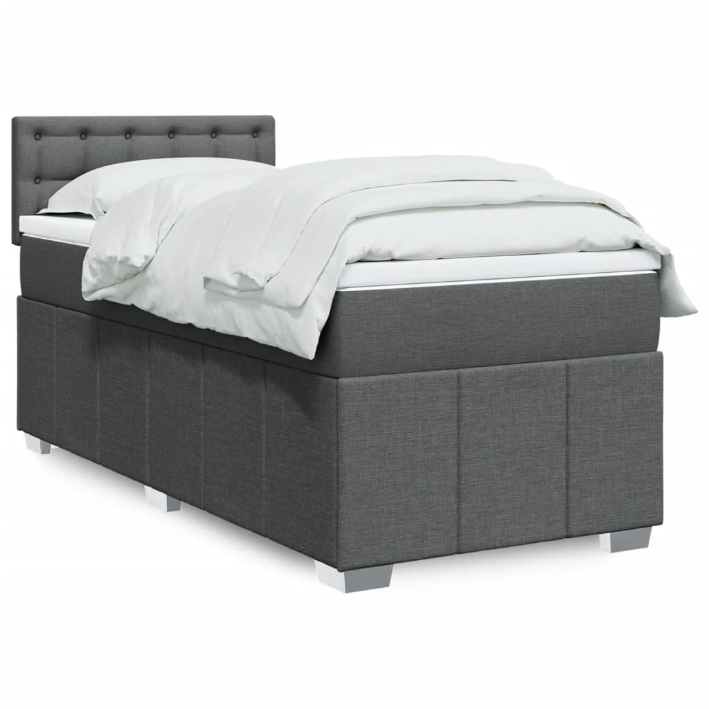 Κρεβάτι Boxspring με Στρώμα Σκούρο Γκρι 90x200 εκ. Υφασμάτινο - Pakobazaar