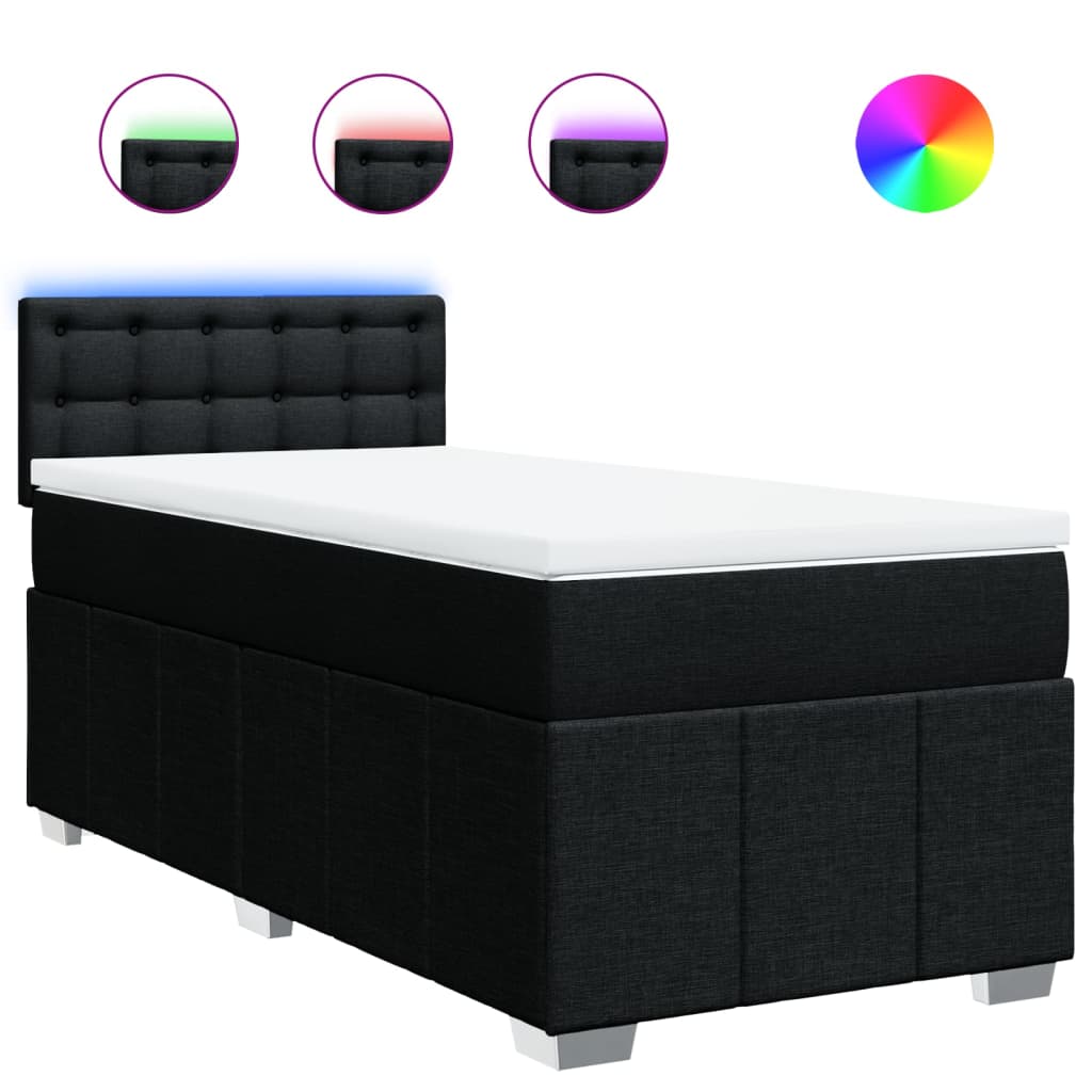 Κρεβάτι Boxspring με Στρώμα Μαύρο 90x200 εκ. Υφασμάτινο - Pakobazaar