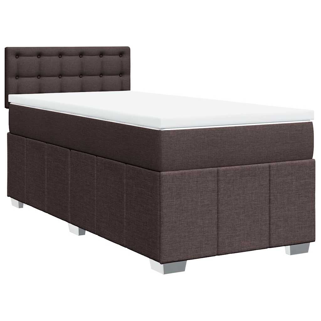 Κρεβάτι Boxspring με Στρώμα Σκούρο Καφέ 90x200 εκ. Υφασμάτινο - Pakobazaar