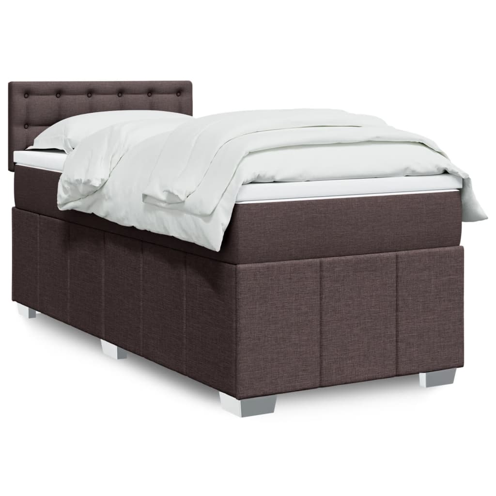 Κρεβάτι Boxspring με Στρώμα Σκούρο Καφέ 90x200 εκ. Υφασμάτινο - Pakobazaar